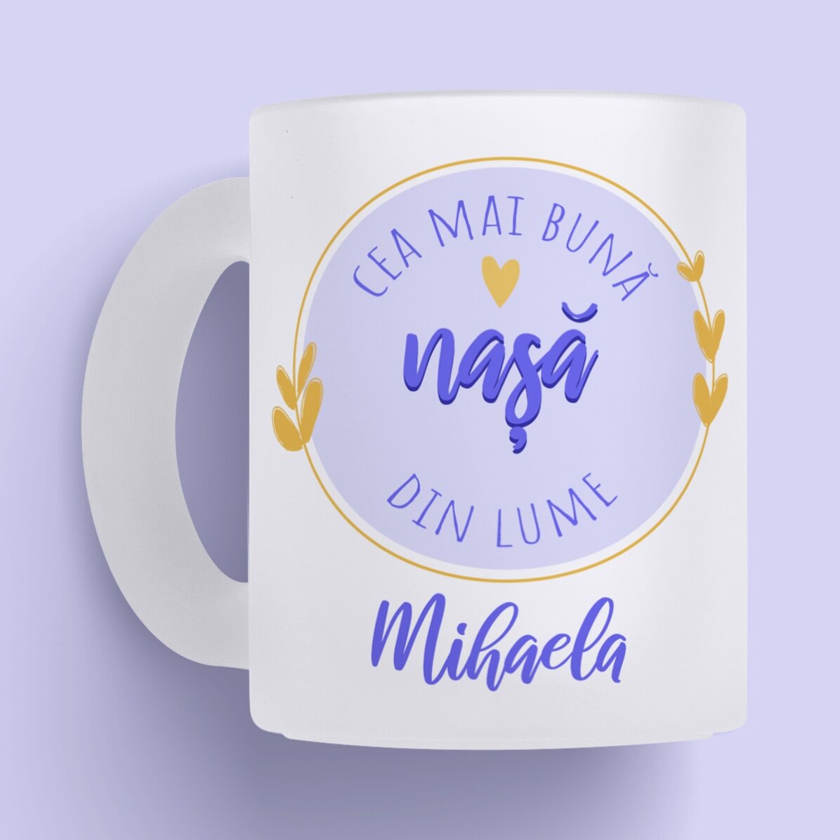 Personalised frosted glass mug with text – The best godmother