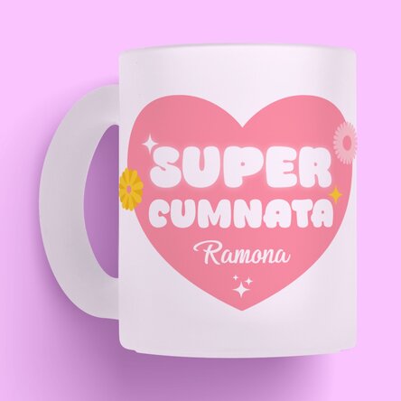 Personalised frosted glass mug with text – Super sister-in-law