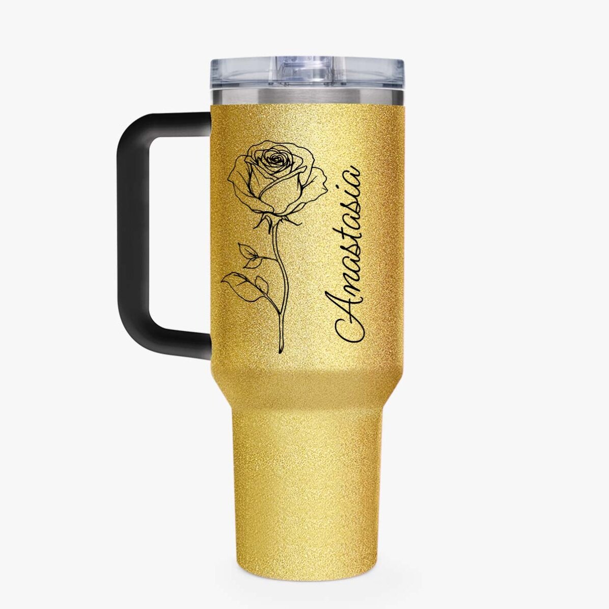 Cană termos cu mâner și pai personalizată cu mesaj - Floare 