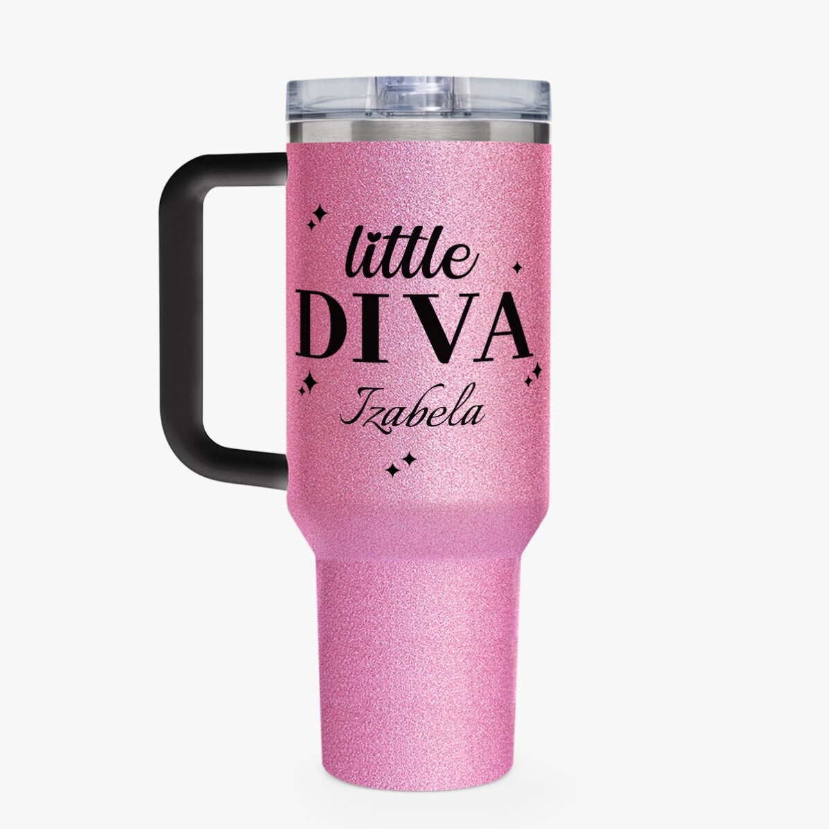 Cană termos cu mâner și pai personalizată cu mesaj - little diva