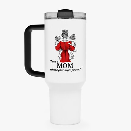 Cană termos cu mâner și pai personalizată cu mesaj - Mom