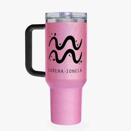 Cană termos cu mâner și pai personalizată cu mesaj - Zodia Vărsător