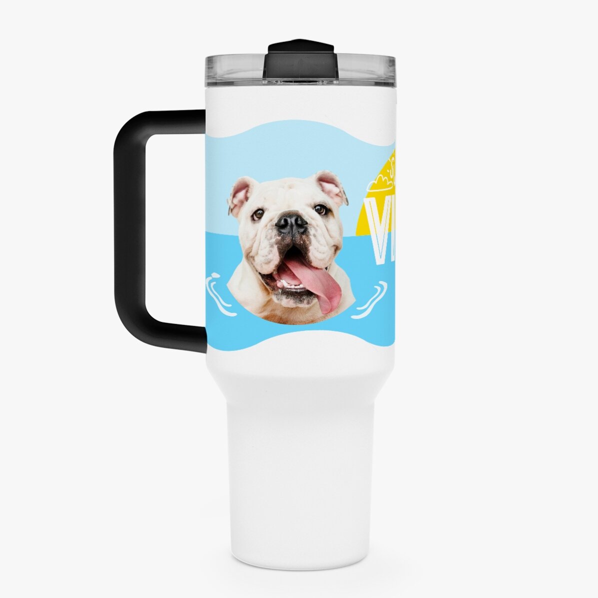 Cană termos cu mâner și pai personalizată cu poză - Summer