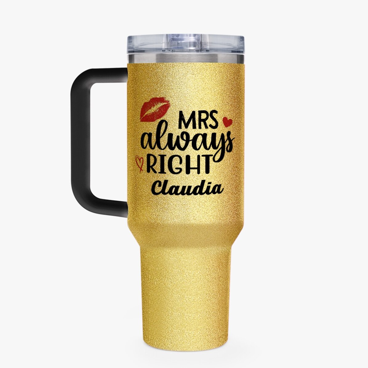 Cană termos cu mâner și pai personalizată cu text - Mrs. Always Right