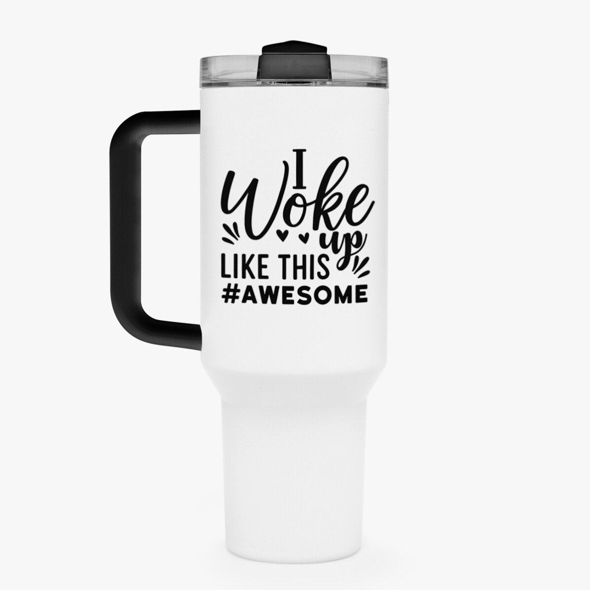 Cană termos cu mâner și pai personalizată cu text - Woke up like this