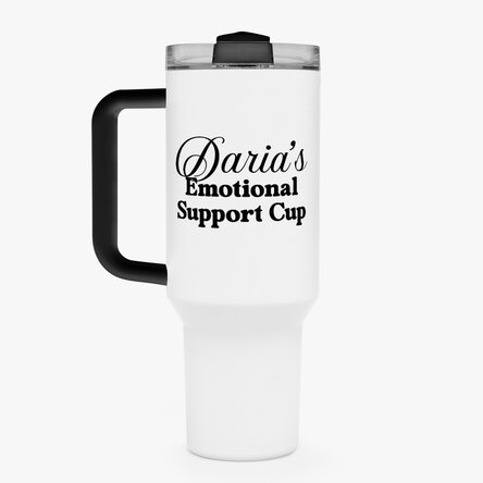 Personalised thermos mug with handle and straw - Emotional Support, white