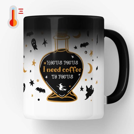 Cană termosensibilă personalizat cu text pentru Halloween - Hocus Pocus