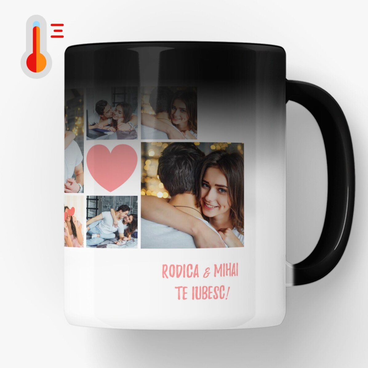 Cană termosensibilă personalizată cu 6 poze și text - Momente in cuplu 