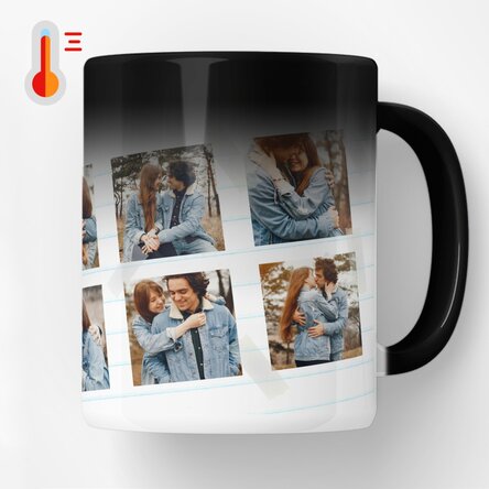 Cană termosensibilă personalizată cu 6 poze text clasic 
