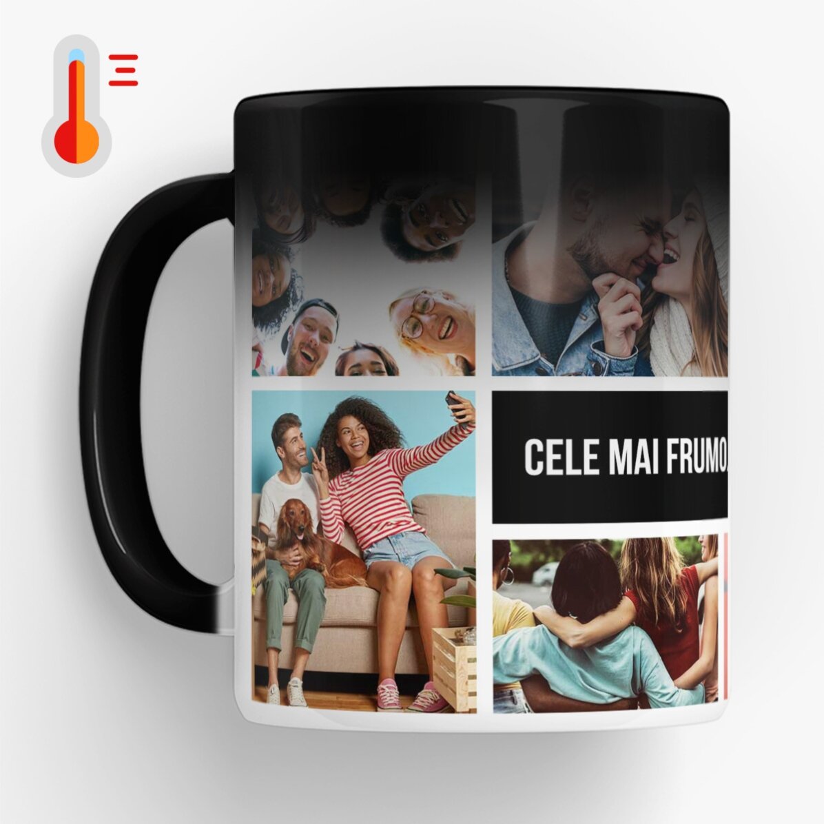 Cană termosensibilă personalizată cu 8 poze și text - Cele mai frumoase amintiri