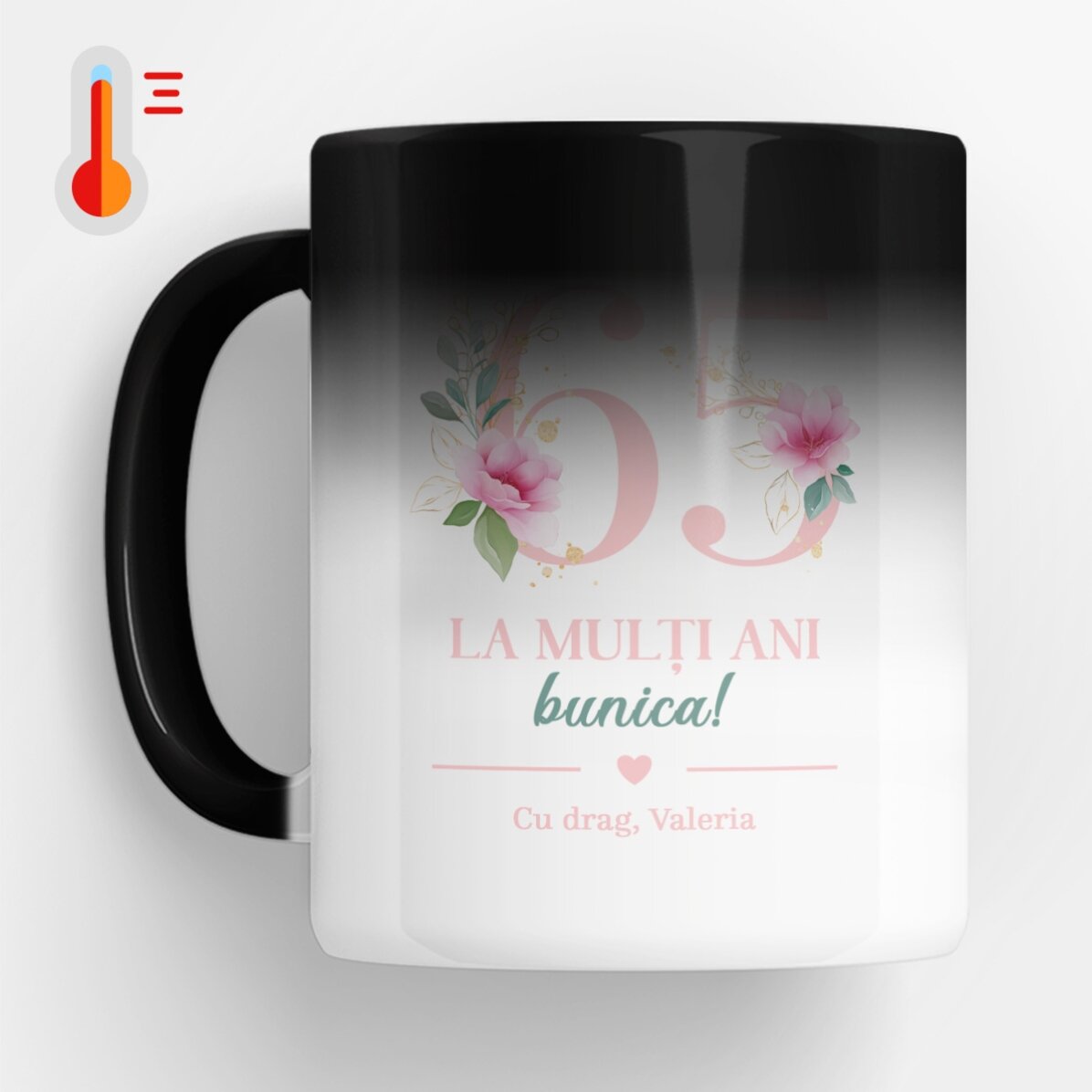 Cană termosensibilă personalizată cu mesaj - Flori