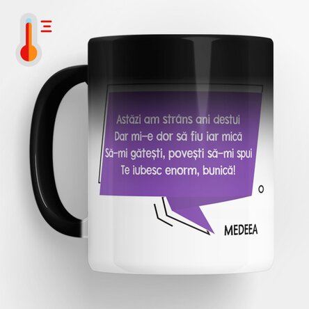 Cană termosensibilă personalizată cu mesaj pentru bunica x Flick