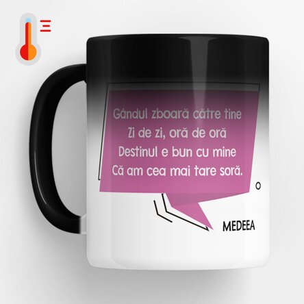 Cană termosensibilă personalizată cu mesaj pentru soră x Flick