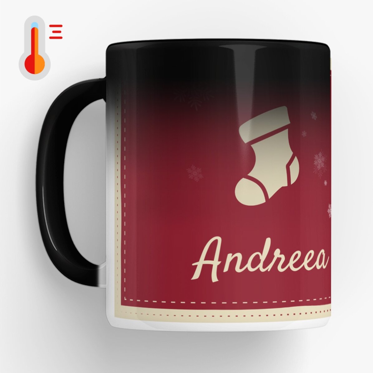 Cană termosensibilă personalizată cu nume de Crăciun 