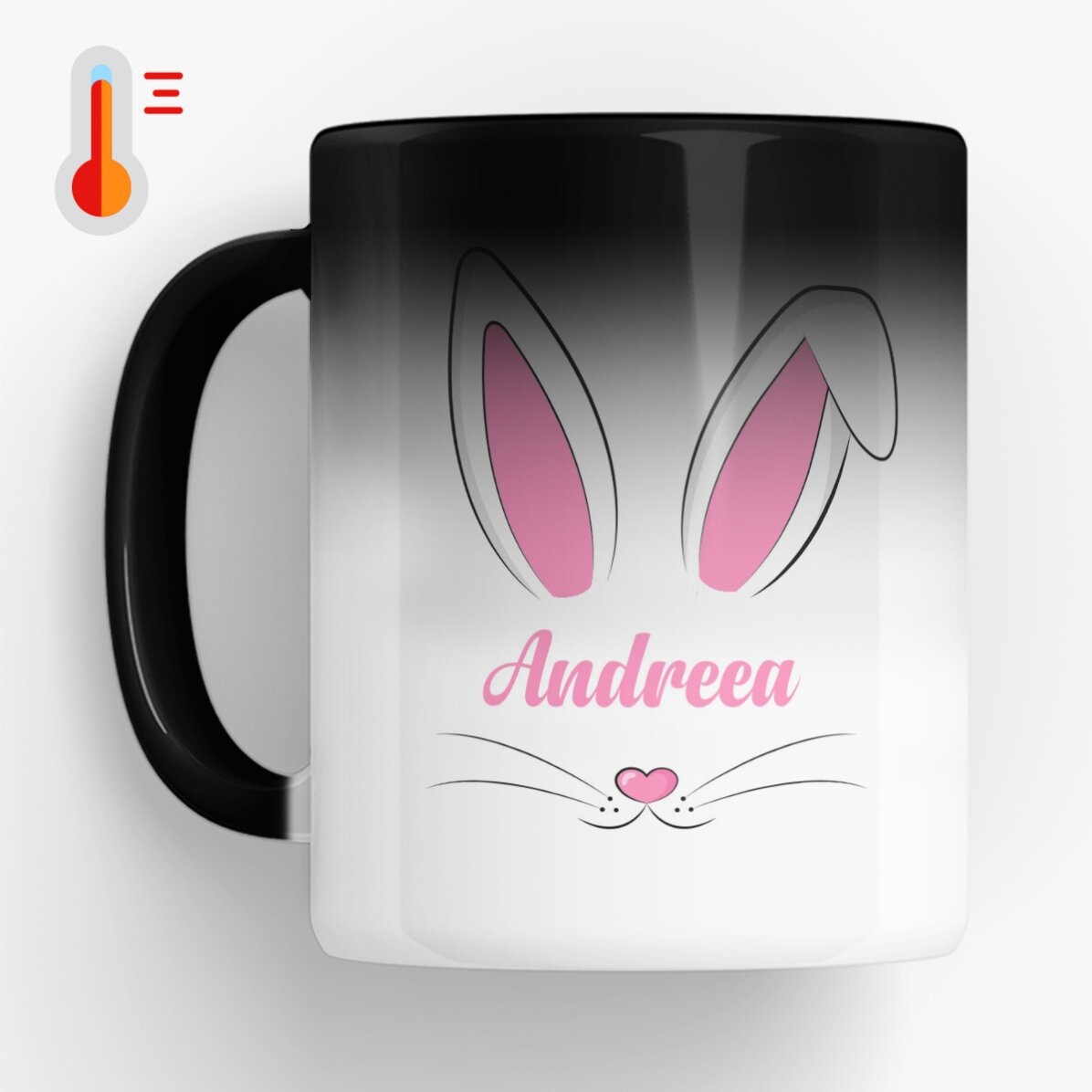 Cană termosensibilă personalizată cu nume și text - Bunny ears