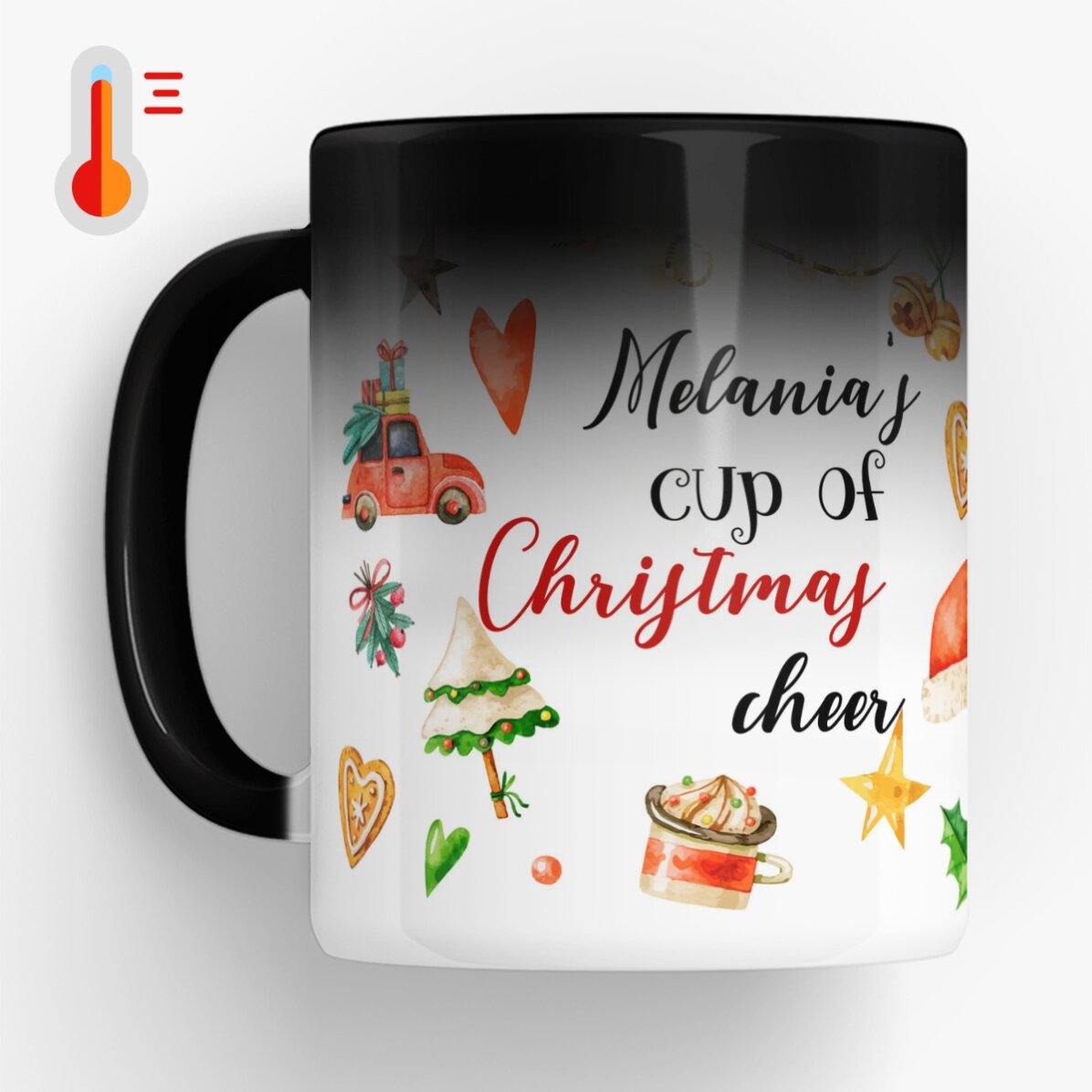Cană termosensibilă personalizată cu numele tău - Christmas Cheer 