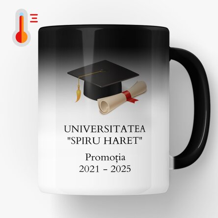 Cană termosensibilă personalizată cu o poză și text - Absolvire 