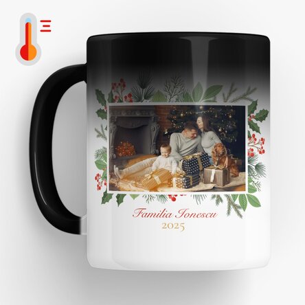 Cană termosensibilă personalizată cu o poză și text - Crăciun Fericit! 