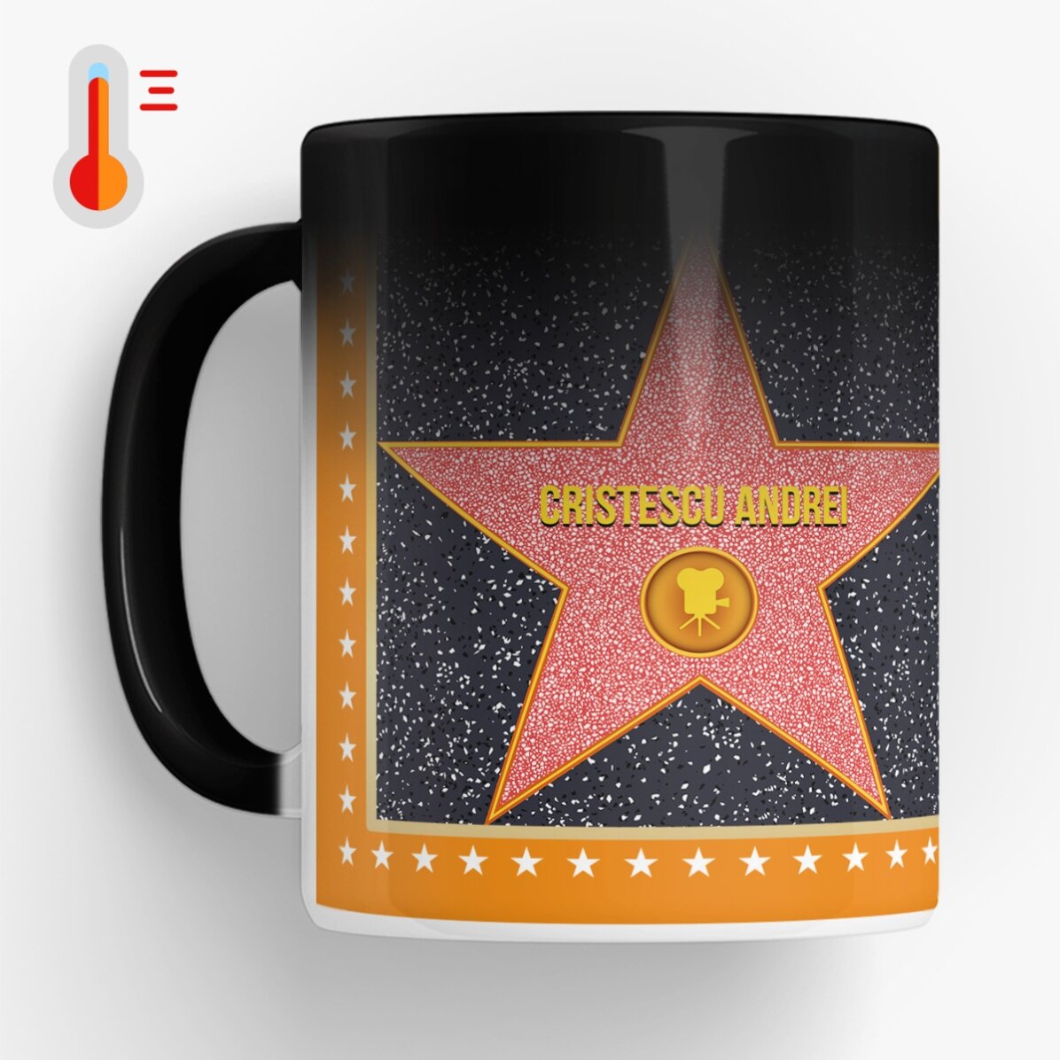 Cană termosensibilă personalizată cu o poză - Steaua Recunoștinței, fundal portocaliu