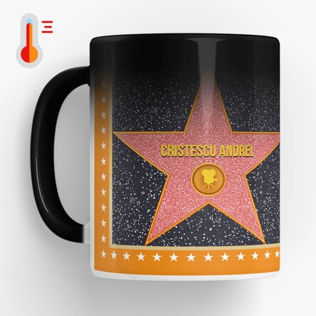 Cană termosensibilă personalizată cu o poză - Steaua Recunoștinței, fundal portocaliu