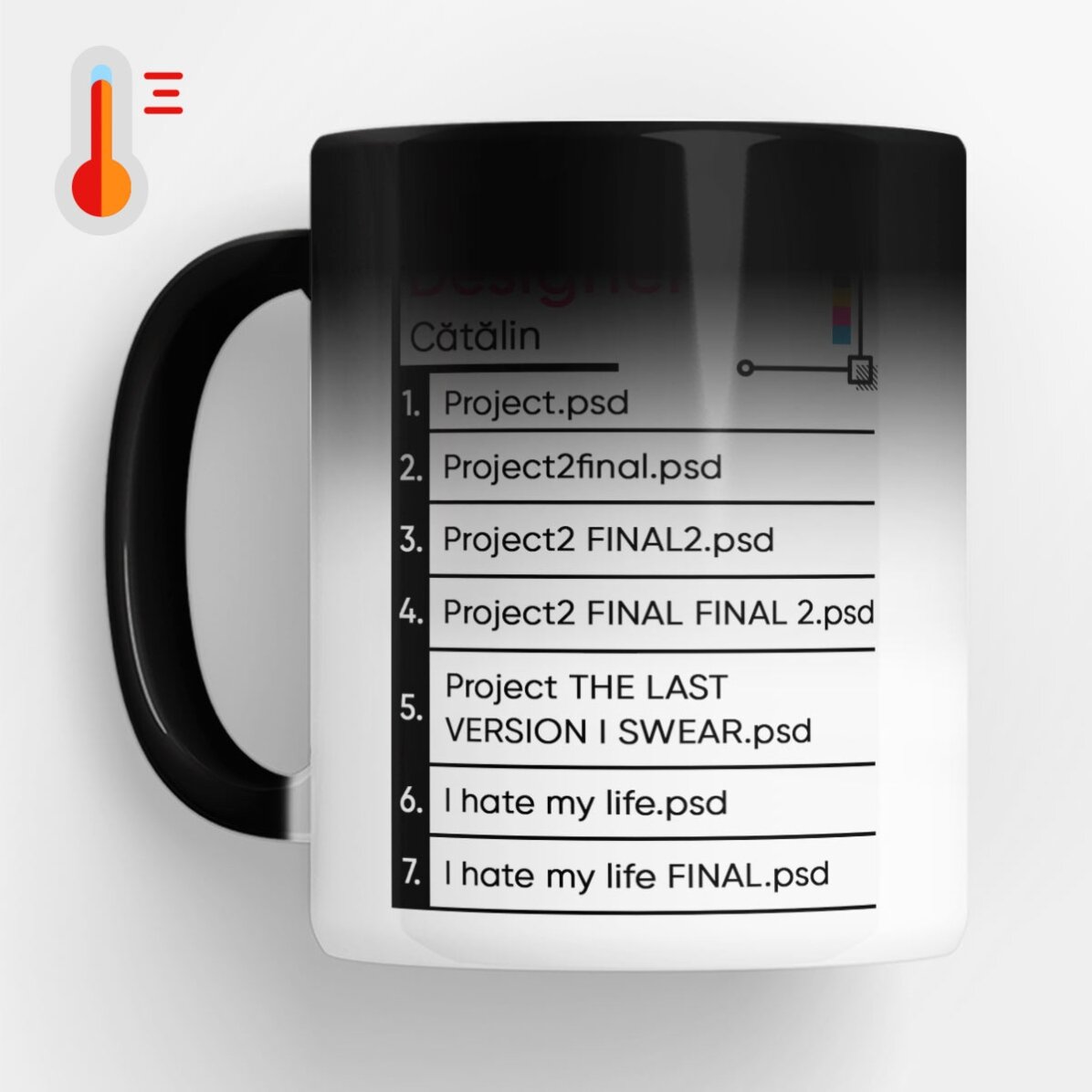 Cană termosensibilă personalizată cu text - Graphic Designer