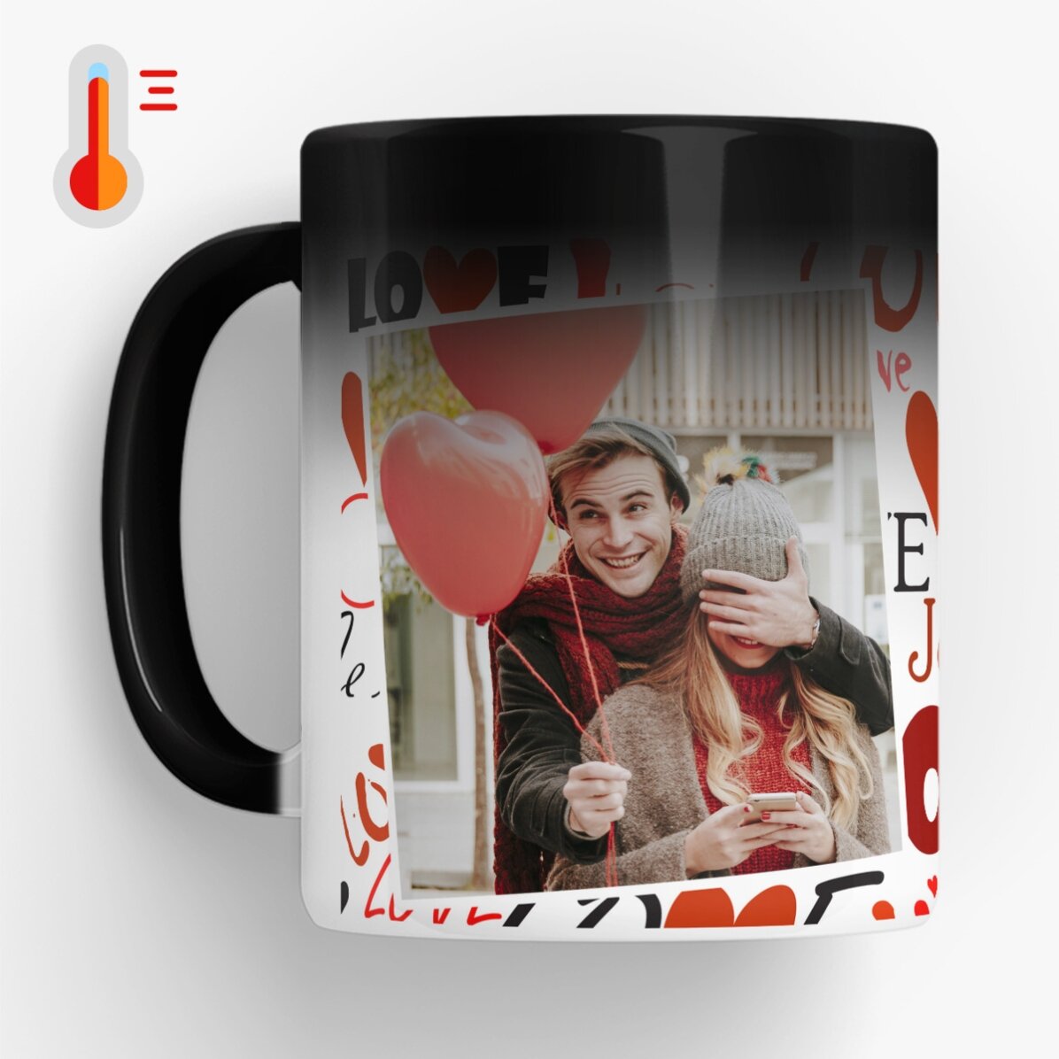 Cană termosensibilă personalizată cu text Love și o poză