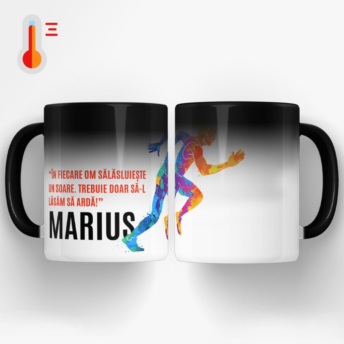 Cană termosensibilă personalizată cu text pentru alergători