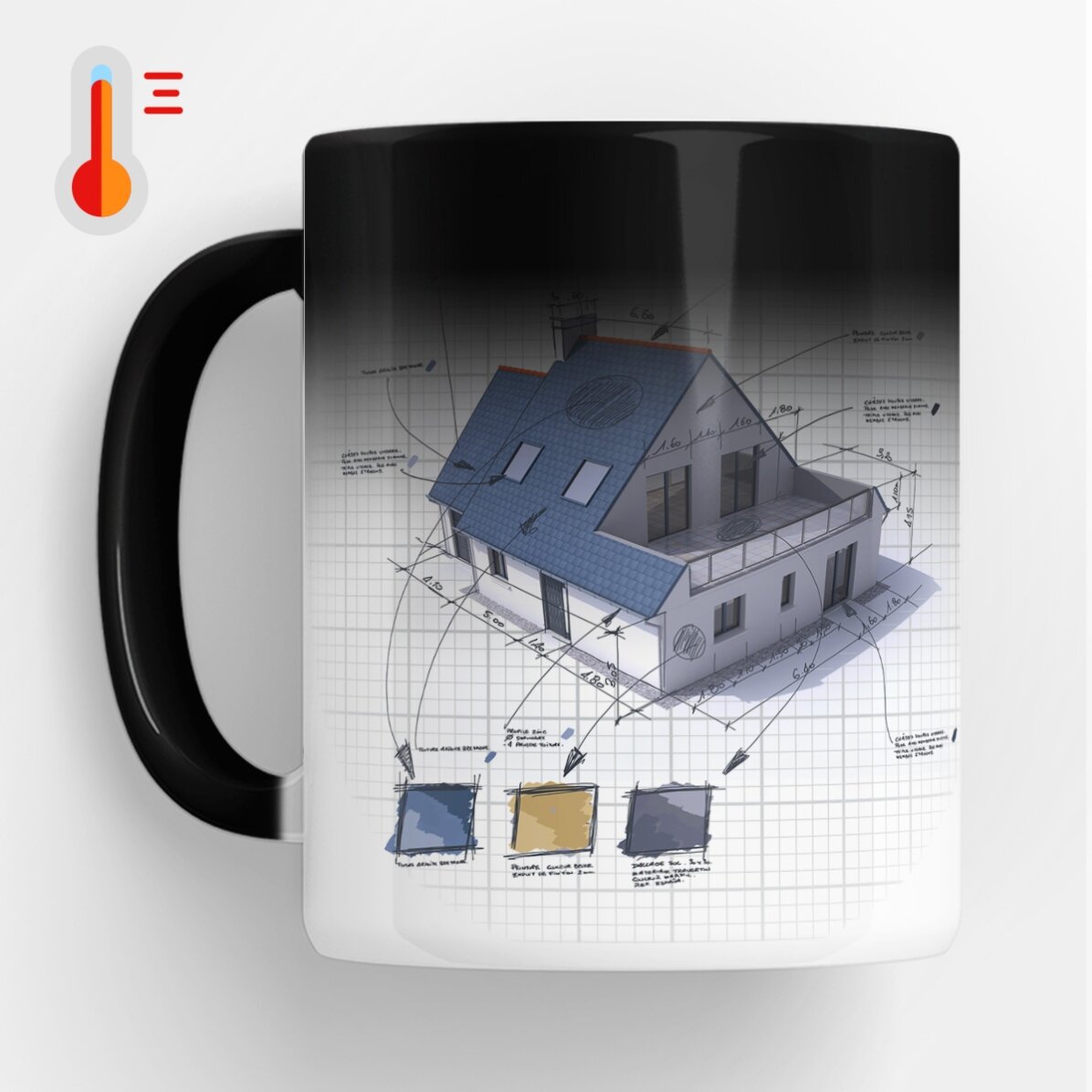 Personalised heat-sensitive mug with text for architects