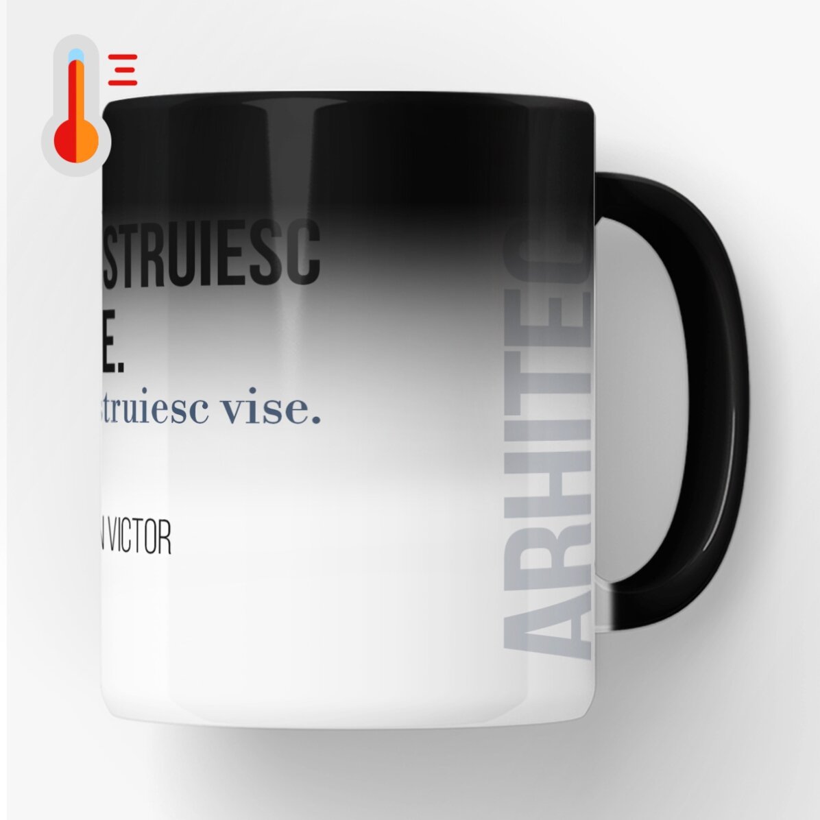 Personalised heat-sensitive mug with text for architects