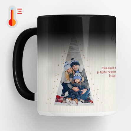 Cană termosensibilă personalizată cu text și 2 poze - Warm Christmas