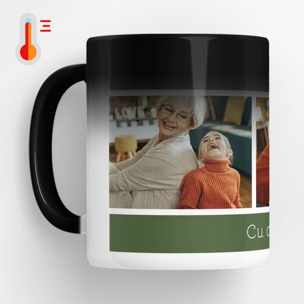 Cană termosensibilă personalizată cu text și 3 poze - Crăciun fericit!