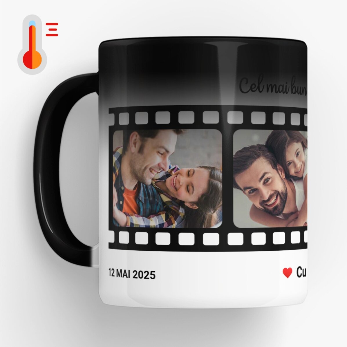 Cană termosensibilă personalizată cu text și 4 poze - Cele mai dragi amintiri