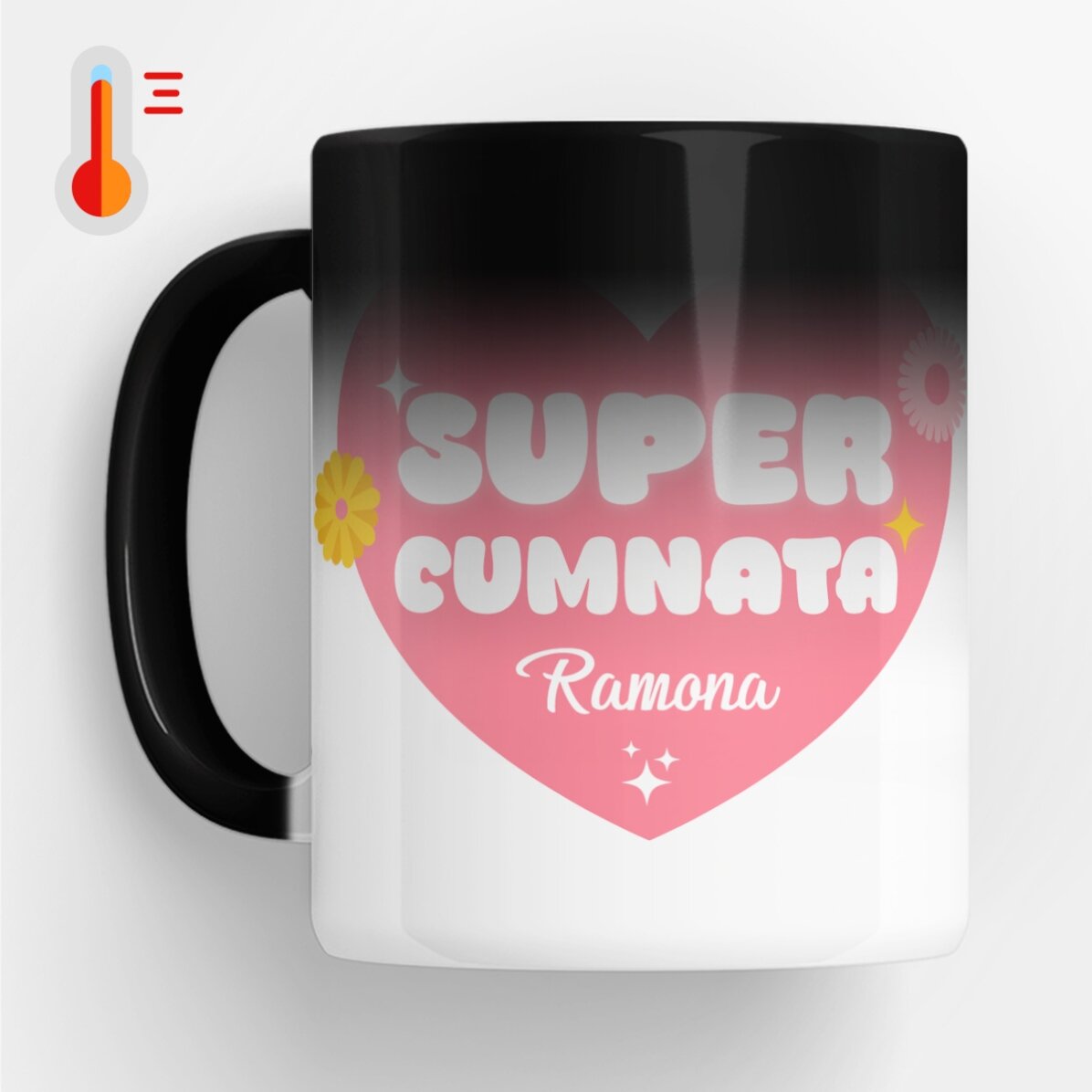 Personalised heat-sensitive mug with text – Super Sister-in-Law