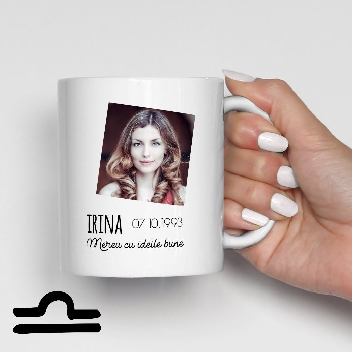 Cană zodiac personalizată cu poză și text - Balanță
