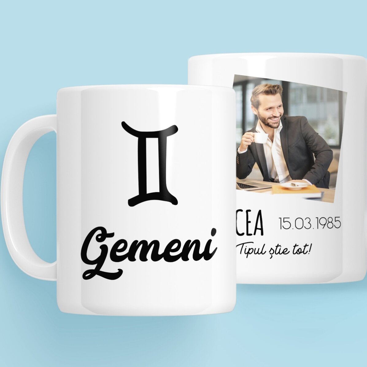 Cană zodiac personalizată cu poză și text - Gemeni