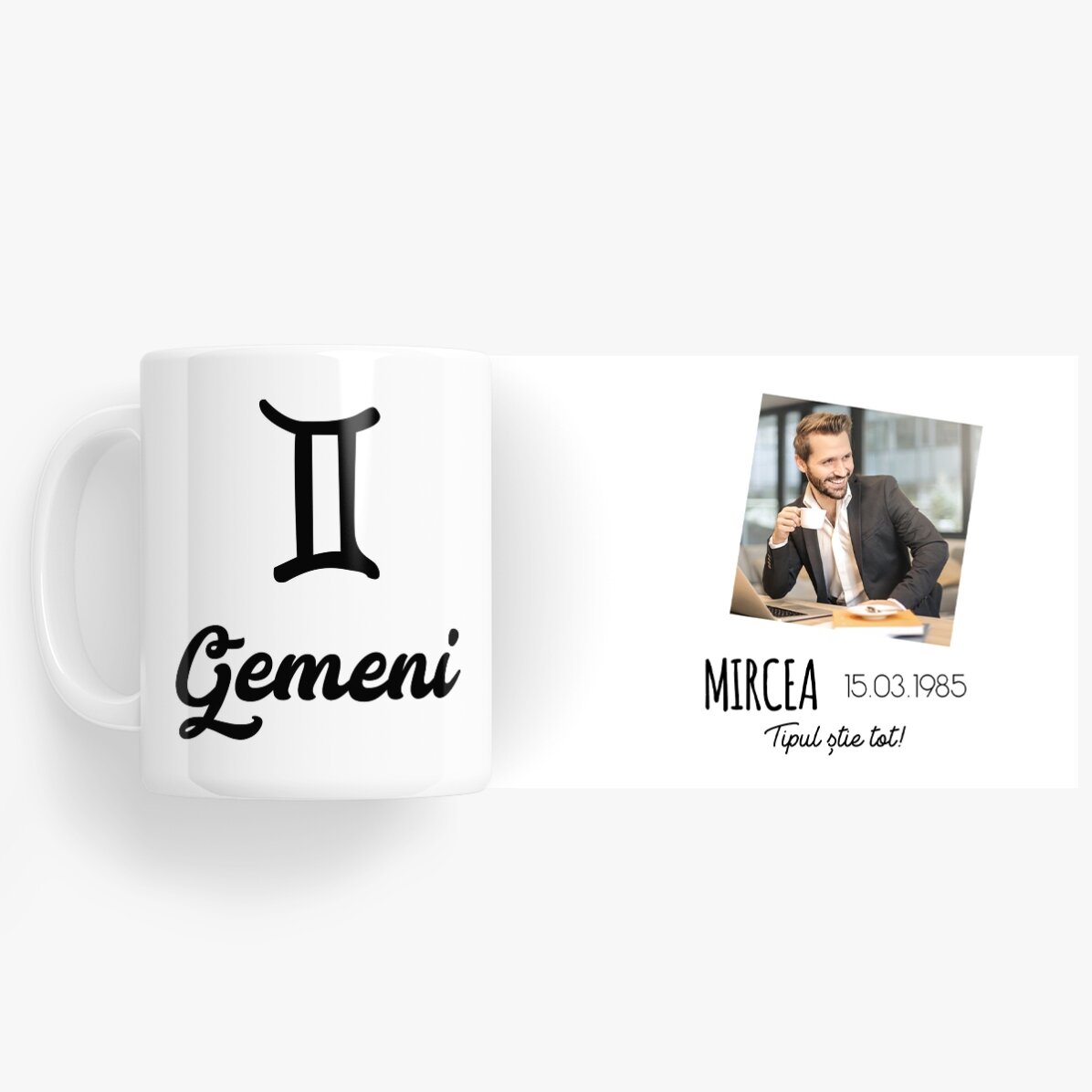 Cană zodiac personalizată cu poză și text - Gemeni