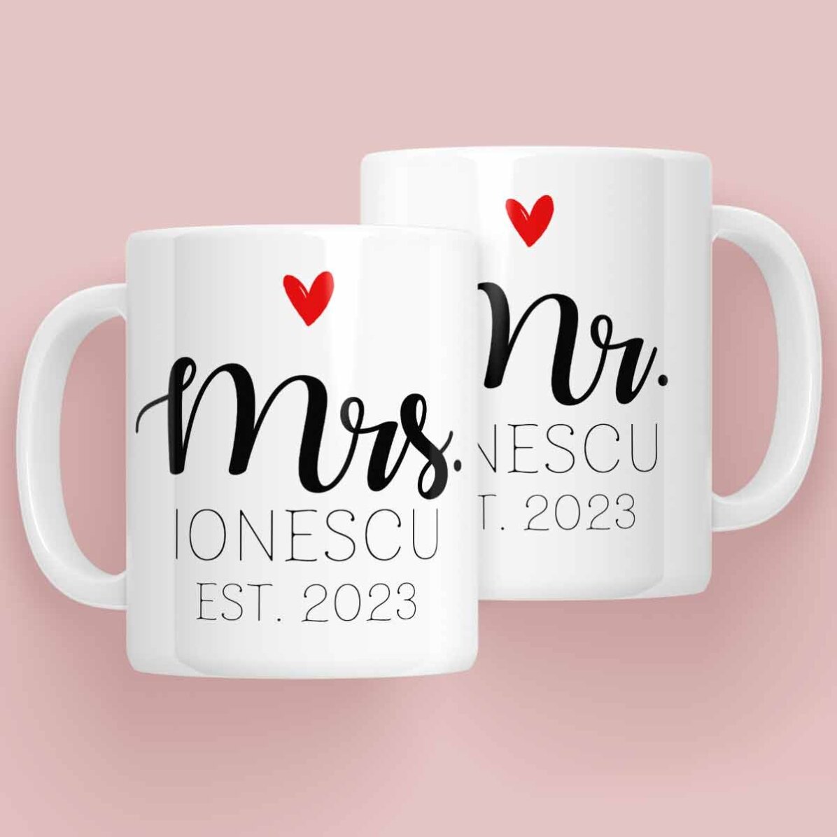 Cani pentru cuplu cu text - Mrs & Mr
