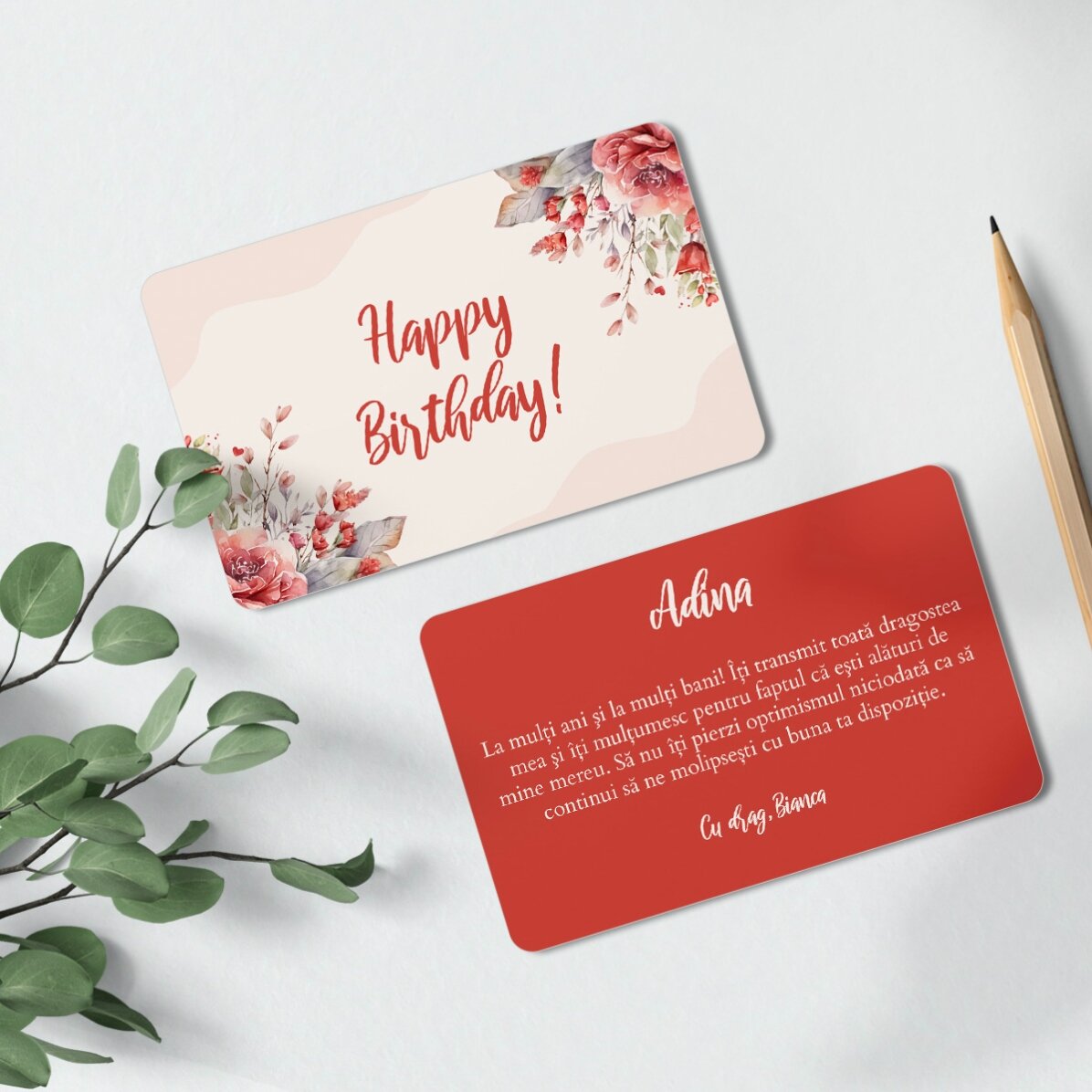 Card aluminiu personalizat față-verso cu mesaj - Happy Birthday!