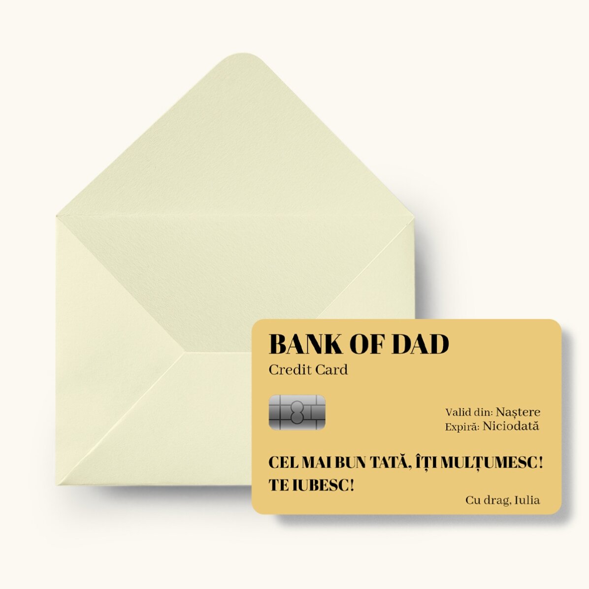 Card aluminiu personalizat față-verso cu mesaj și o fotografie - Bank