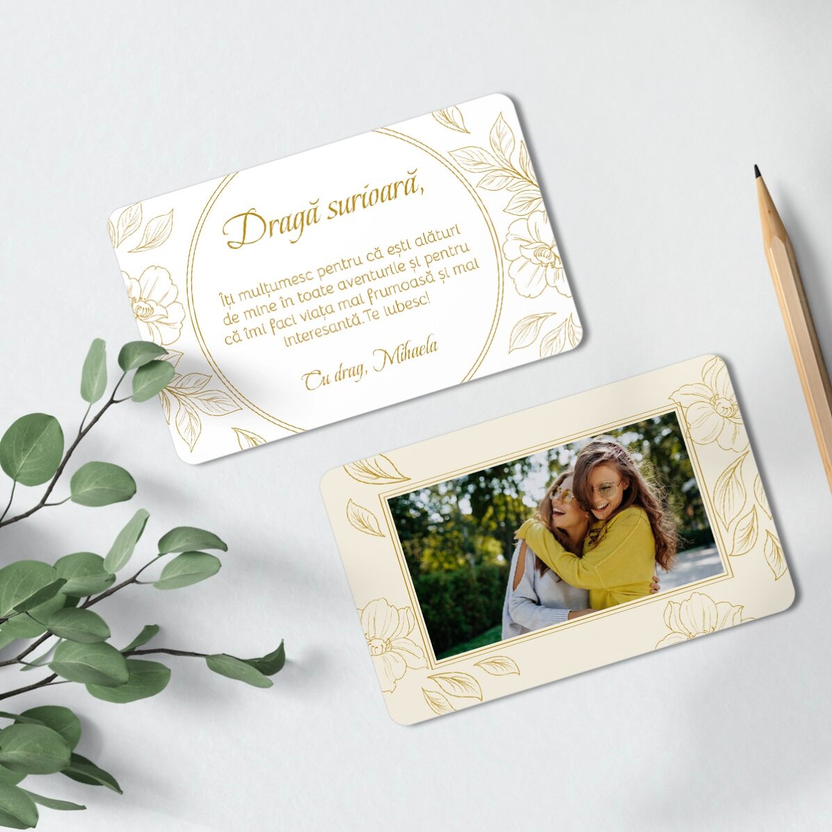 Card aluminiu personalizat față-verso cu mesaj și o fotografie - Mulțumire
