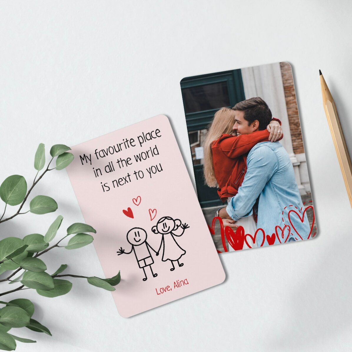 Personalised double-sided aluminium card with message and photo