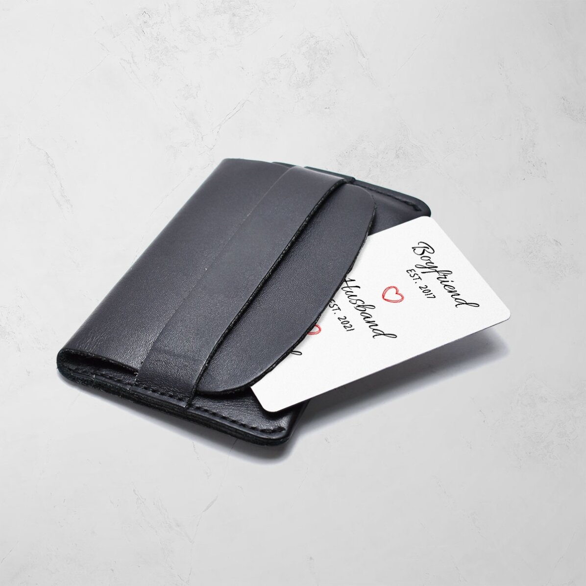 Card aluminiu personalizat față-verso cu mesaj și o poză portret