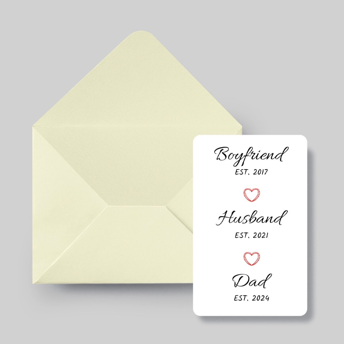 Card aluminiu personalizat față-verso cu mesaj și o poză portret