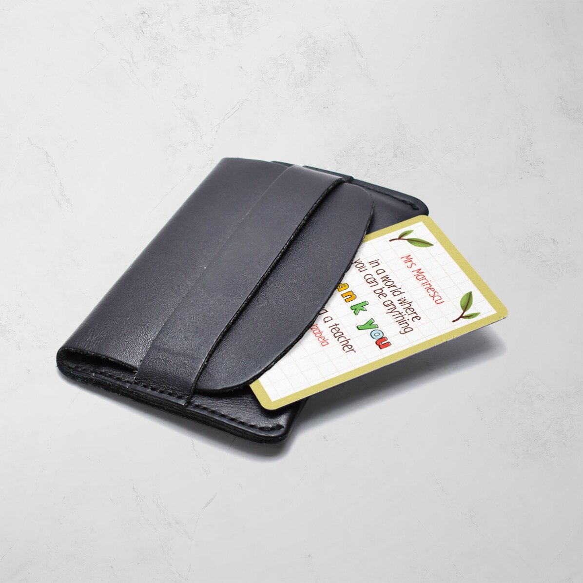 Card aluminiu personalizat față-verso cu mesaj și o poză - thank you