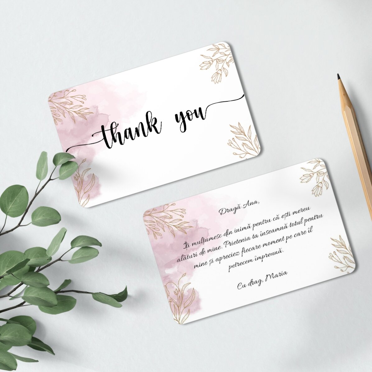 Card aluminiu personalizat față-verso cu mesaj - Thank you