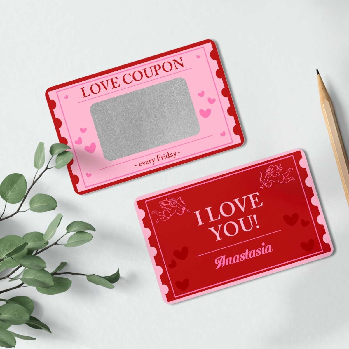 Customisable aluminium card with message on both sides - Love Coupon