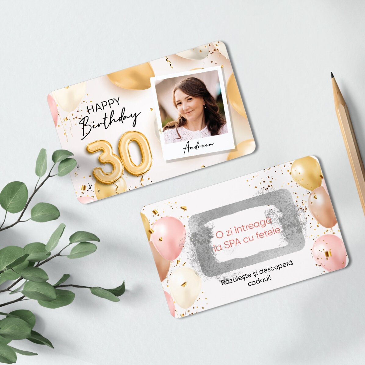 Card aluminiu răzuibil personalizat față-verso cu poză și mesaj - Happy Birthday