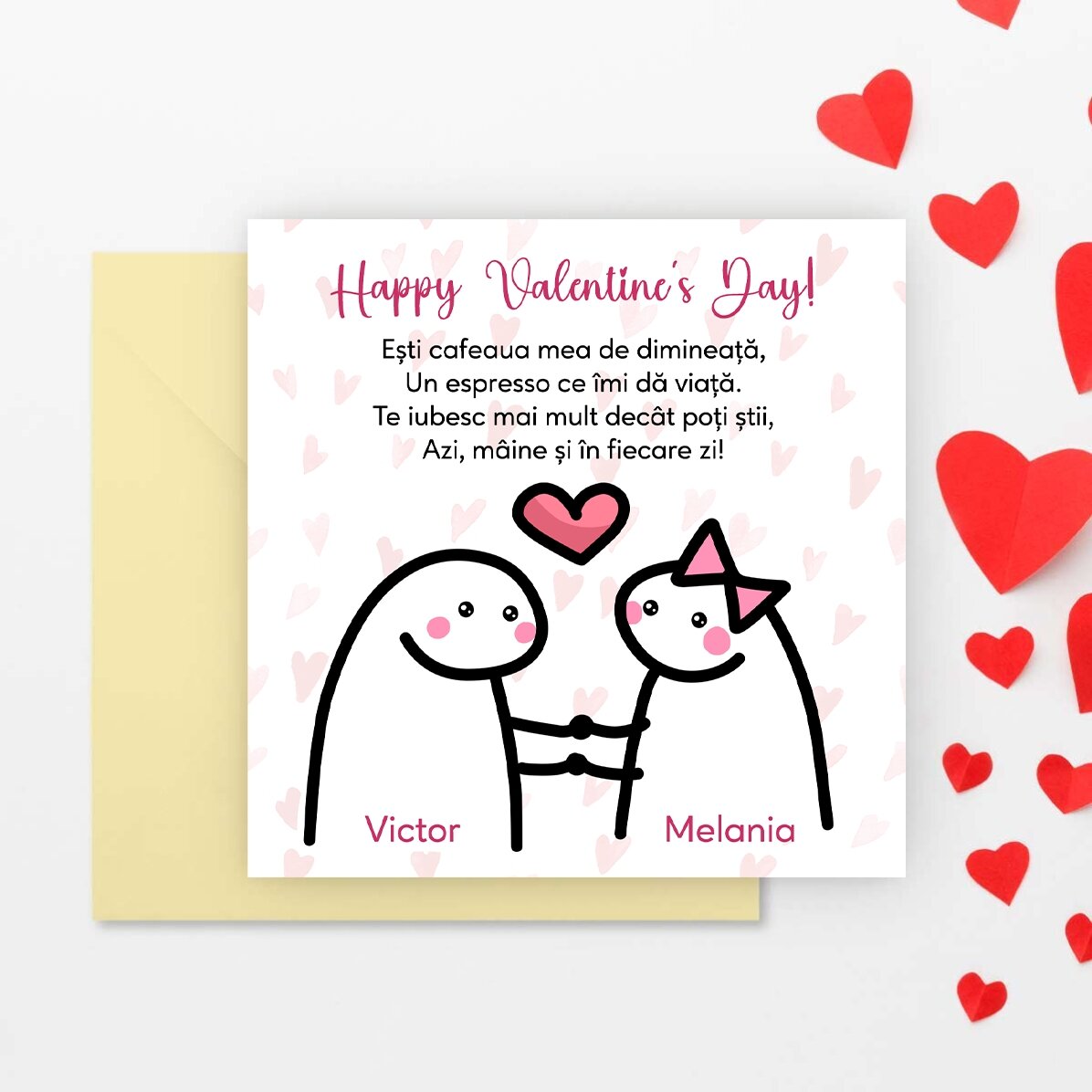 Card pătrat personalizat cu mesaj - Cute love