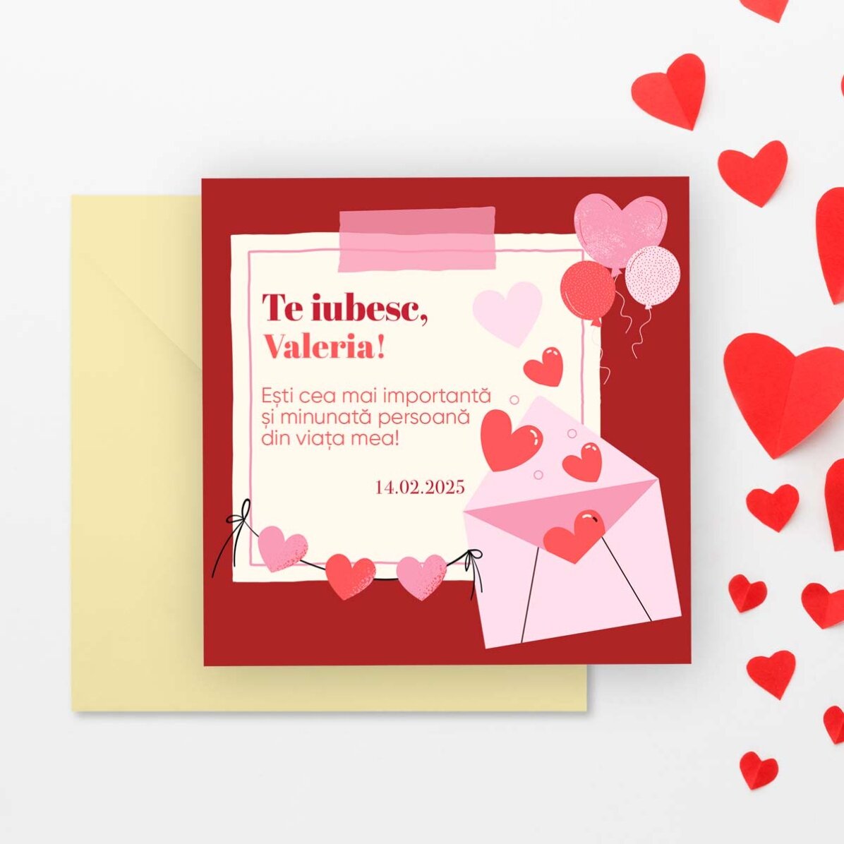 Card pătrat personalizat cu mesaj - Te iubesc!