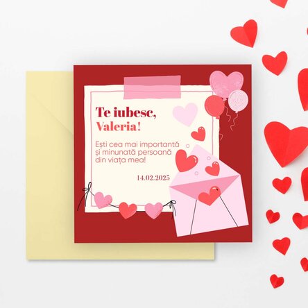 Card pătrat personalizat cu mesaj - Te iubesc!